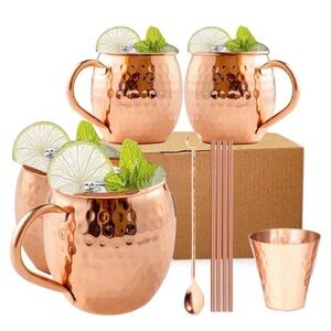 New In Box 100% Copper Moscow Mule Mug Set